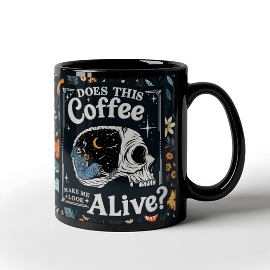 Does this Coffee | Halloween Mug with Skull | Black